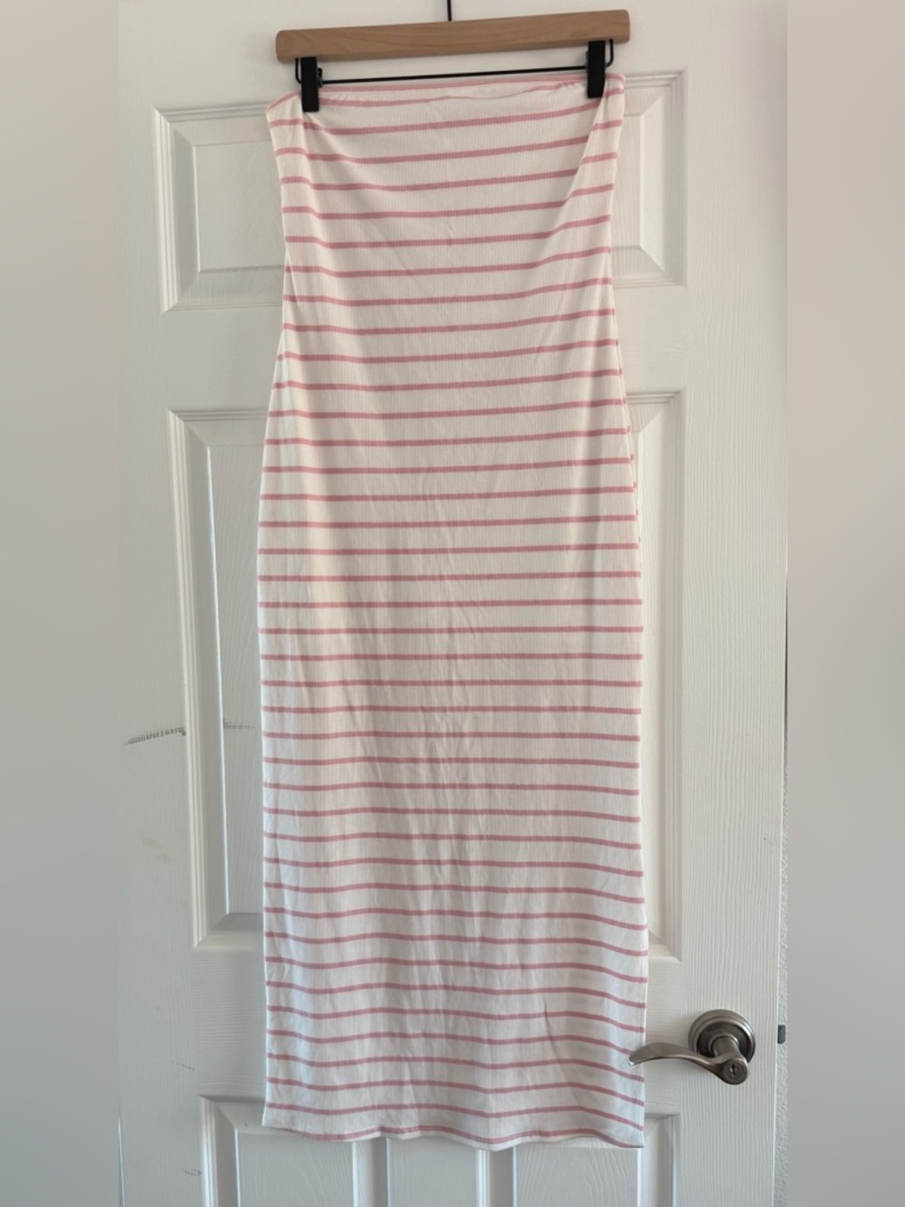 See You Monday Pink and White Striped Maxi Skirt